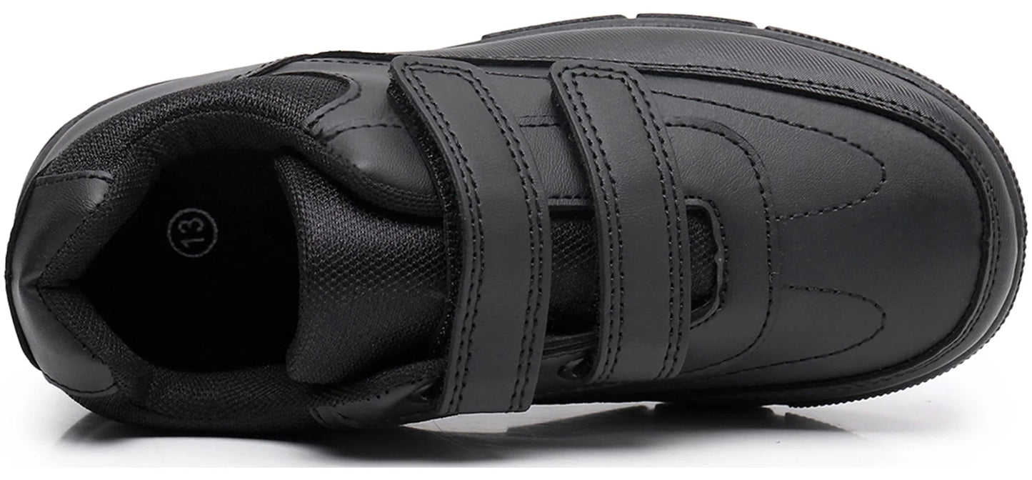 Boys School Uniform Dress Shoe Loafer Shoes Double Hook and Loop (Color : Black, Size : 5 Big Kid)