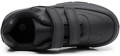 Boys School Uniform Dress Shoe Loafer Shoes Double Hook and Loop (Color : Black, Size : 5 Big Kid)
