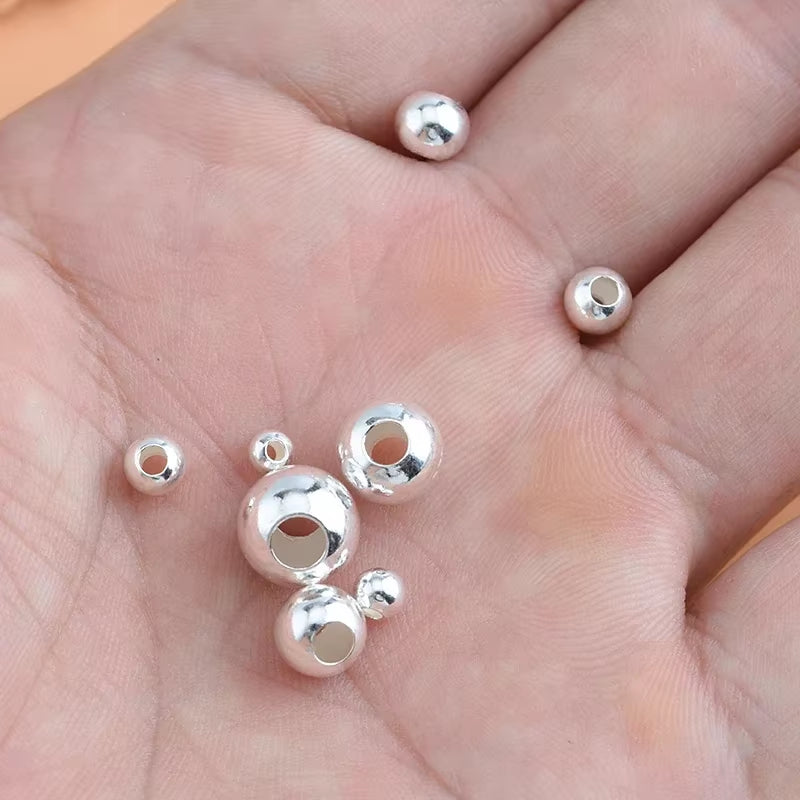 20PCS 925 Sterling Silver round Bead Accessories Handmade DIY Material Bracelet Necklace Jewelry Fashion Women