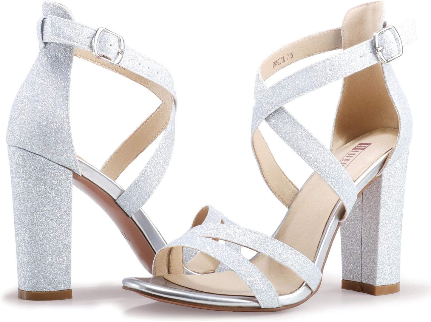 Women'S Chunky High Heel Sandal Strappy Open Toe Ankle Strap Dress Shoes for Women Bridesmaid Ladies in Wedding Bridal Evening Homecoming Prom