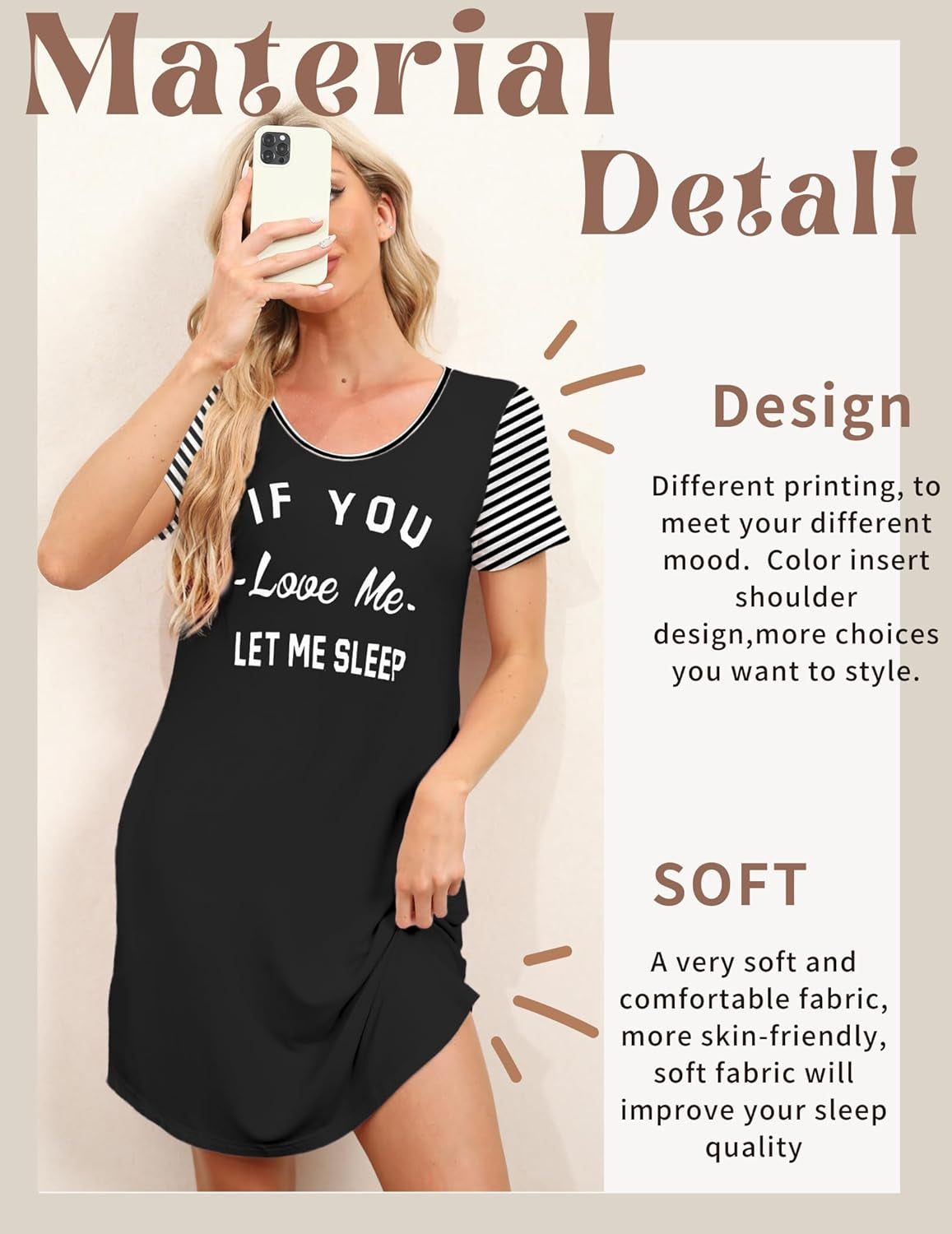 Nightgowns for Women Soft Sleep Shirts with Pockets Short Sleeves Printed Crewneck Nightshirt S-XXXL