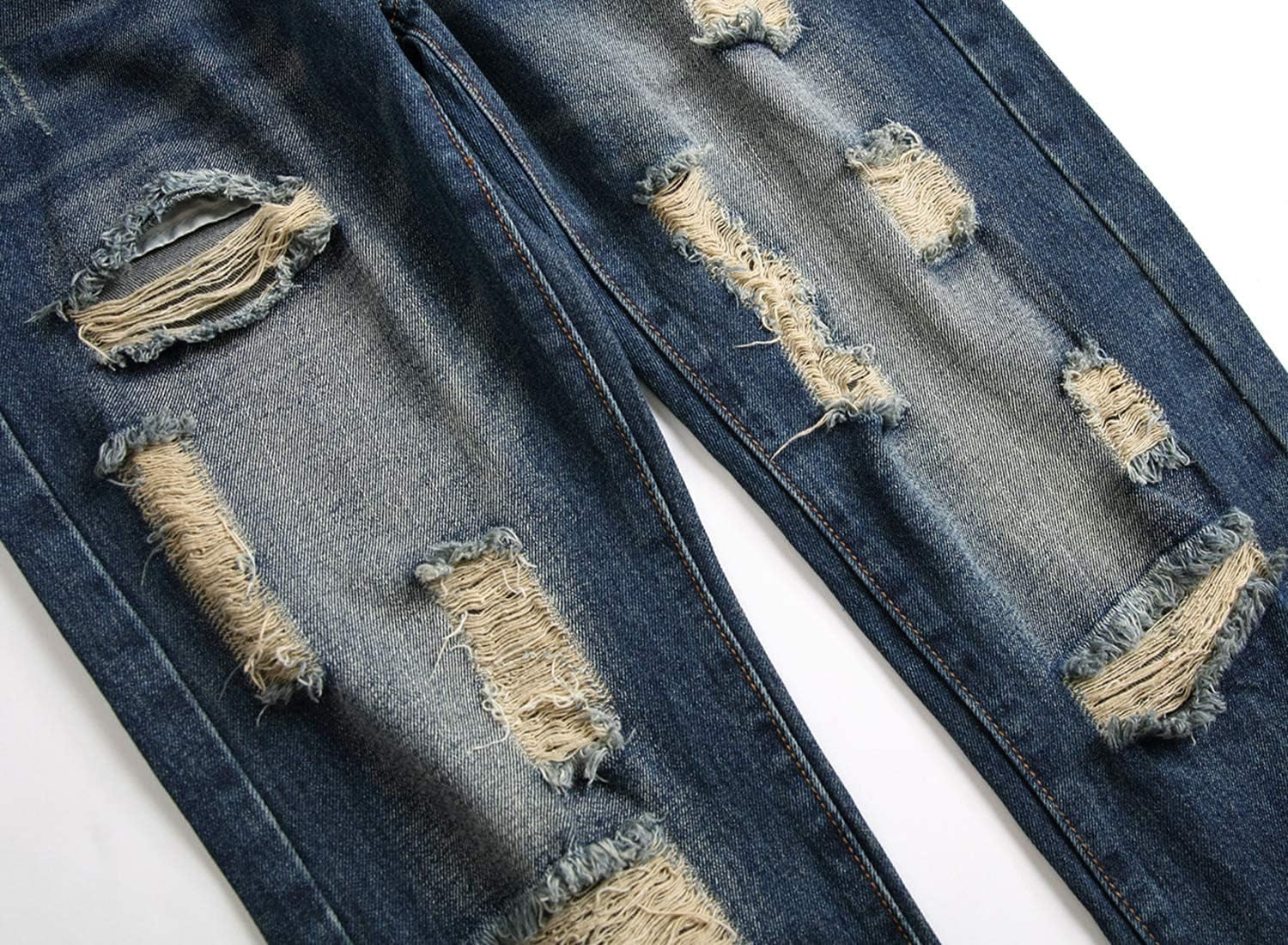 Men'S Ripped Distressed Destroyed Straight Fit Washed Denim Jeans Pants