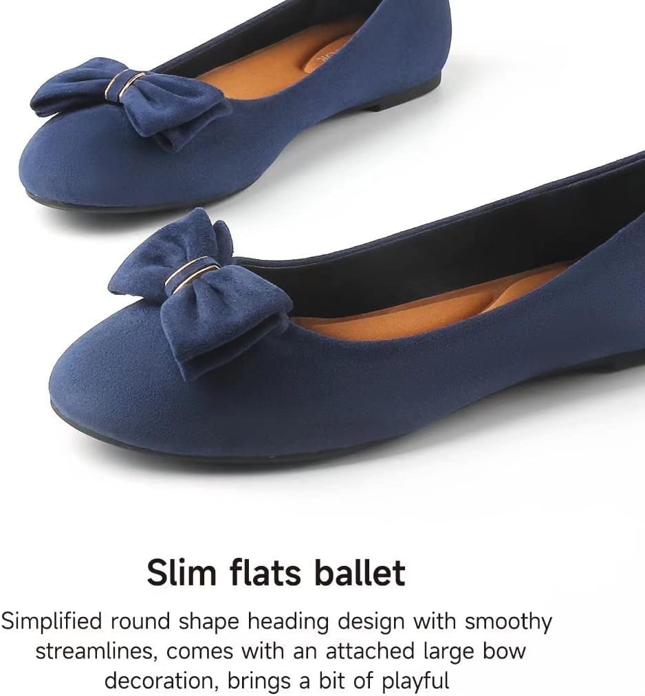 Women’S Flats Comfortable Flats Shoes Women Cute Dressy Bow Ballet Flats for Women Navy Blue Size 10