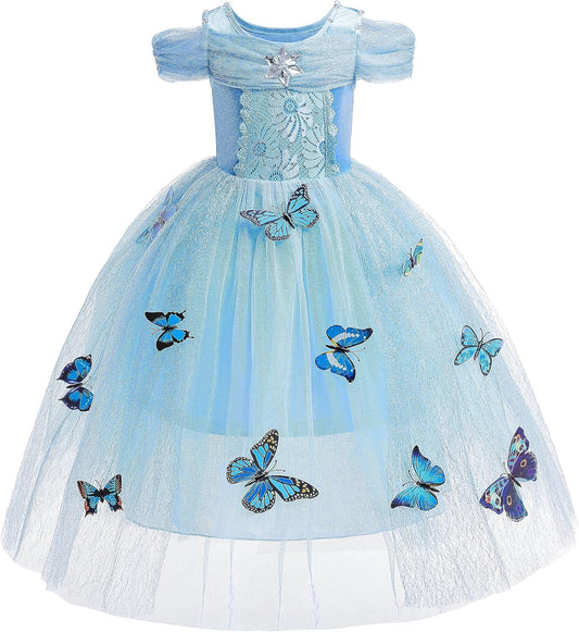 Girls' Princess Dress Costume Christmas Halloween Fancy Dresses up Butterfly Size 4T Blue