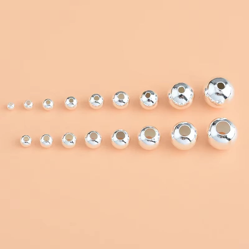 20PCS 925 Sterling Silver round Bead Accessories Handmade DIY Material Bracelet Necklace Jewelry Fashion Women