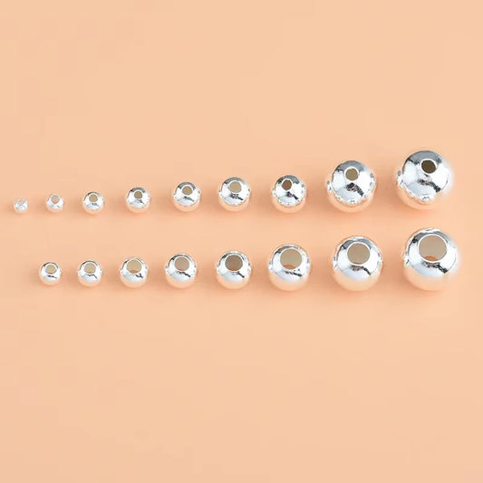 20PCS 925 Sterling Silver round Bead Accessories Handmade DIY Material Bracelet Necklace Jewelry Fashion Women