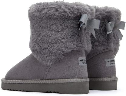 Girls Toddler Little Kid Warm Fur Winter Ankle Flat Snow Boot(8 Toddler, Fur Grey)