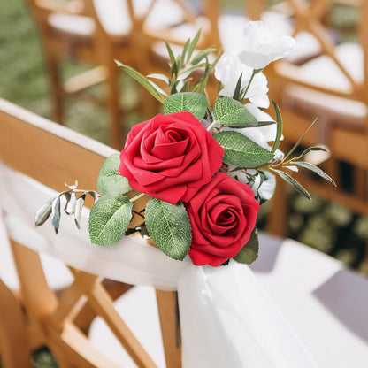50Pcs Red Roses Artificial Flowers Bulk, Red Roses for Decorations, Real Looking Fake Foam Roses Bulk with Stems DIY Wedding Bouquet Faux Floral Arrangement Bride Shower Party Home Table Decor