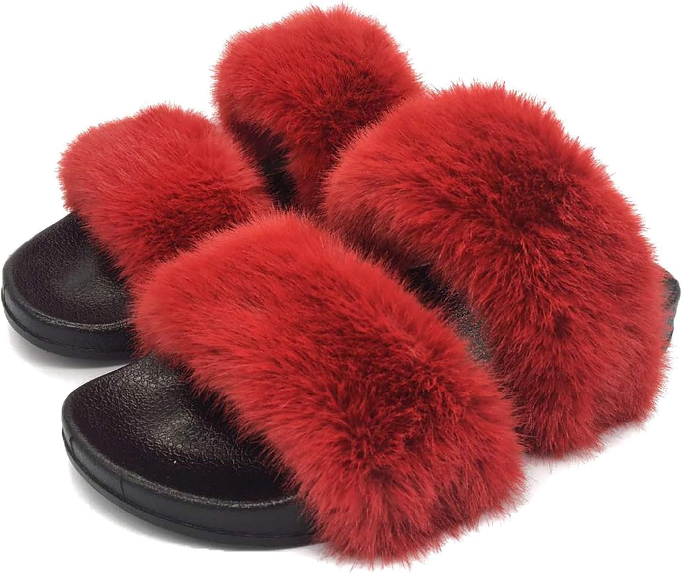 Fluffy Fur Slides for Women Single/Double Band Faux Fur Decor with Glitter Rhinestones Sliders Two Strap Slide Open Toe Slippers Fur Slides for Women Fluffy Sandals