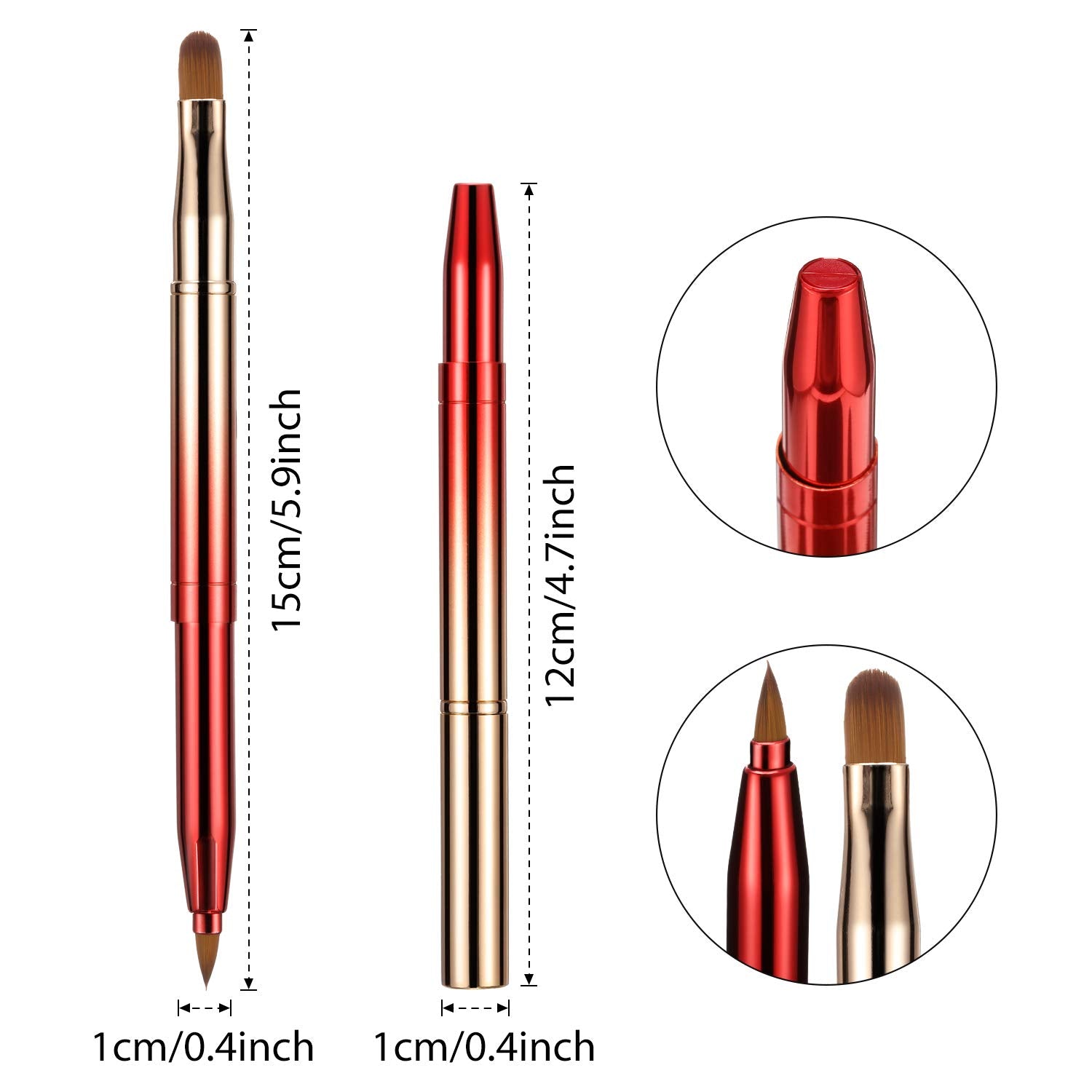 3 Pack Retractable Lip Brush for Lipstick with Cap Dual-Ended Liner Foundation Makeup Brush Sets Travel Applicators(Gradient Black, Gradient Red, Bright Pink)