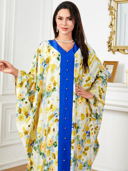 Women Muslim Maxi Dress Abaya - Lady Long Sleeve Maxi Dress Dubai Gown Jalabiya One Size