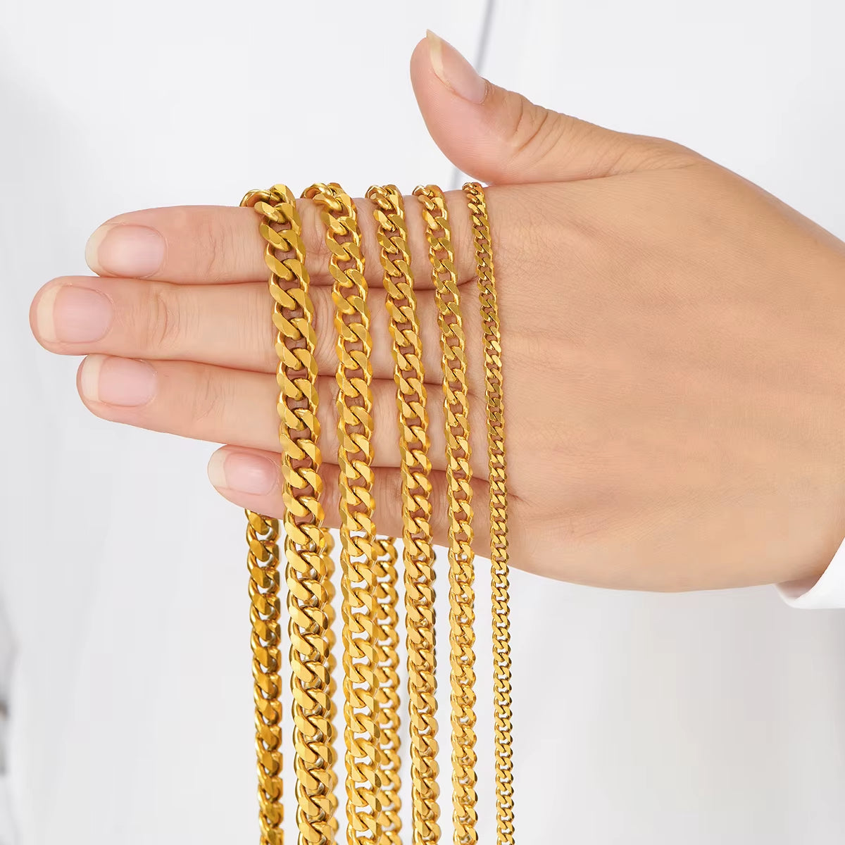 3.6Mm/5Mm/6Mm/7Mm/8Mm Gold Color Stainless Steel Cuban Link Chains Classic Men Boy Curb Chunky Necklace 14 to 30 Inches