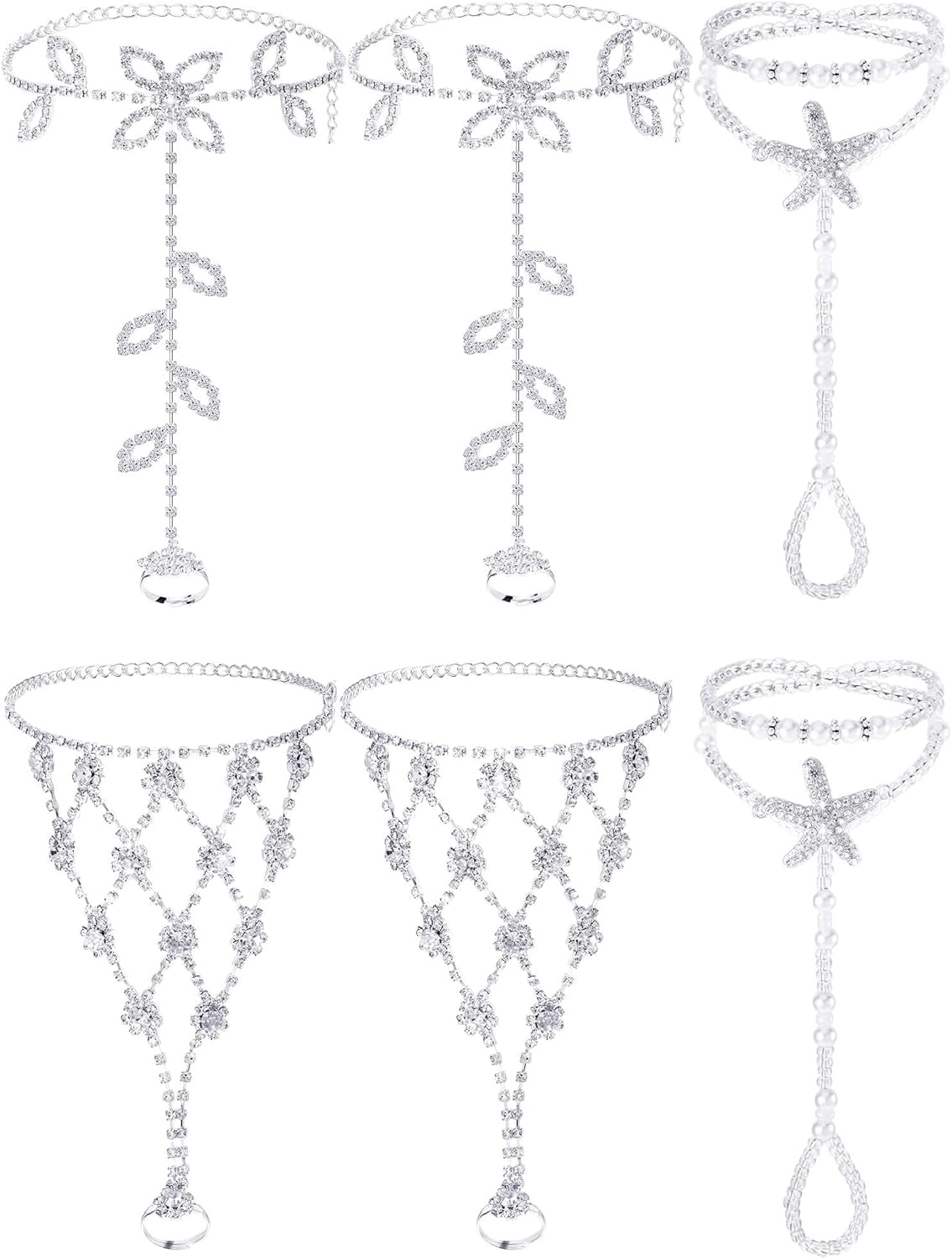 6 Pcs Foot Jewelry Barefoot Sandals for Women Rhinestone Anklets Bohemian Foot Chain for Beach Wedding Valentine