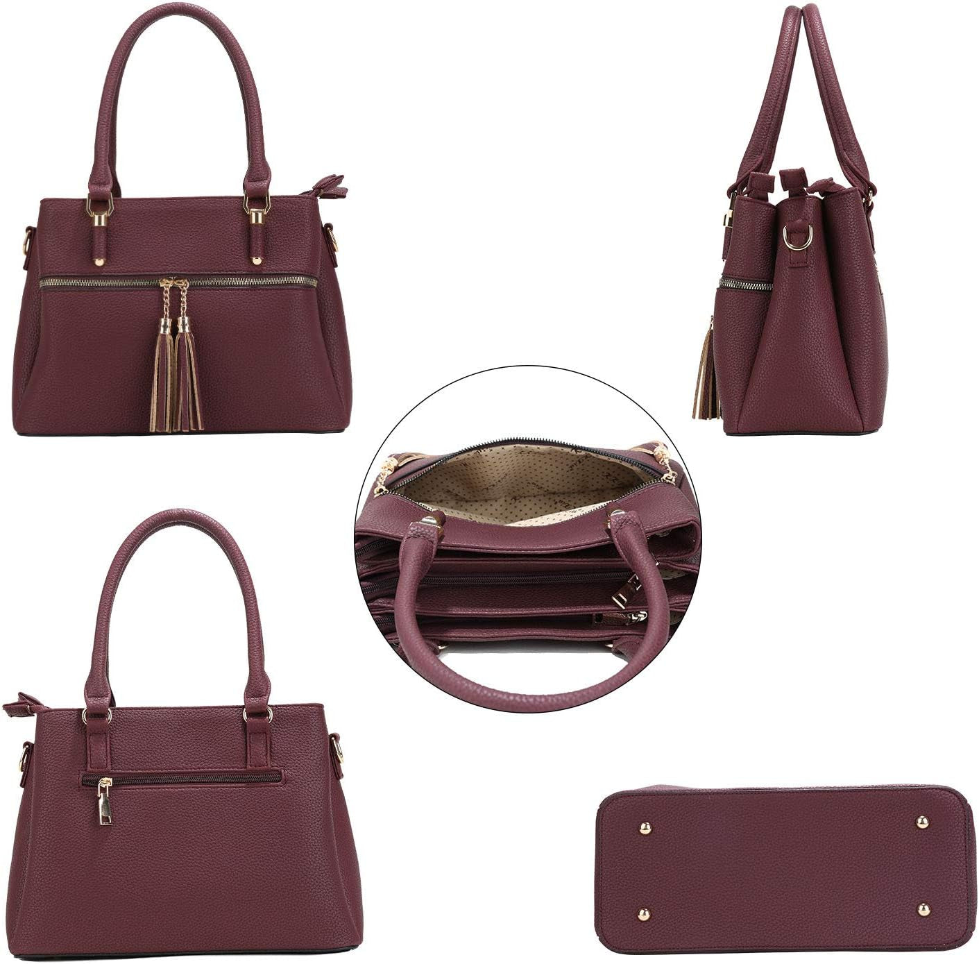 Women Satchel Bags Handle Shoulder Handbags and Purses Pockets Zipper Leather Crossbody Bags
