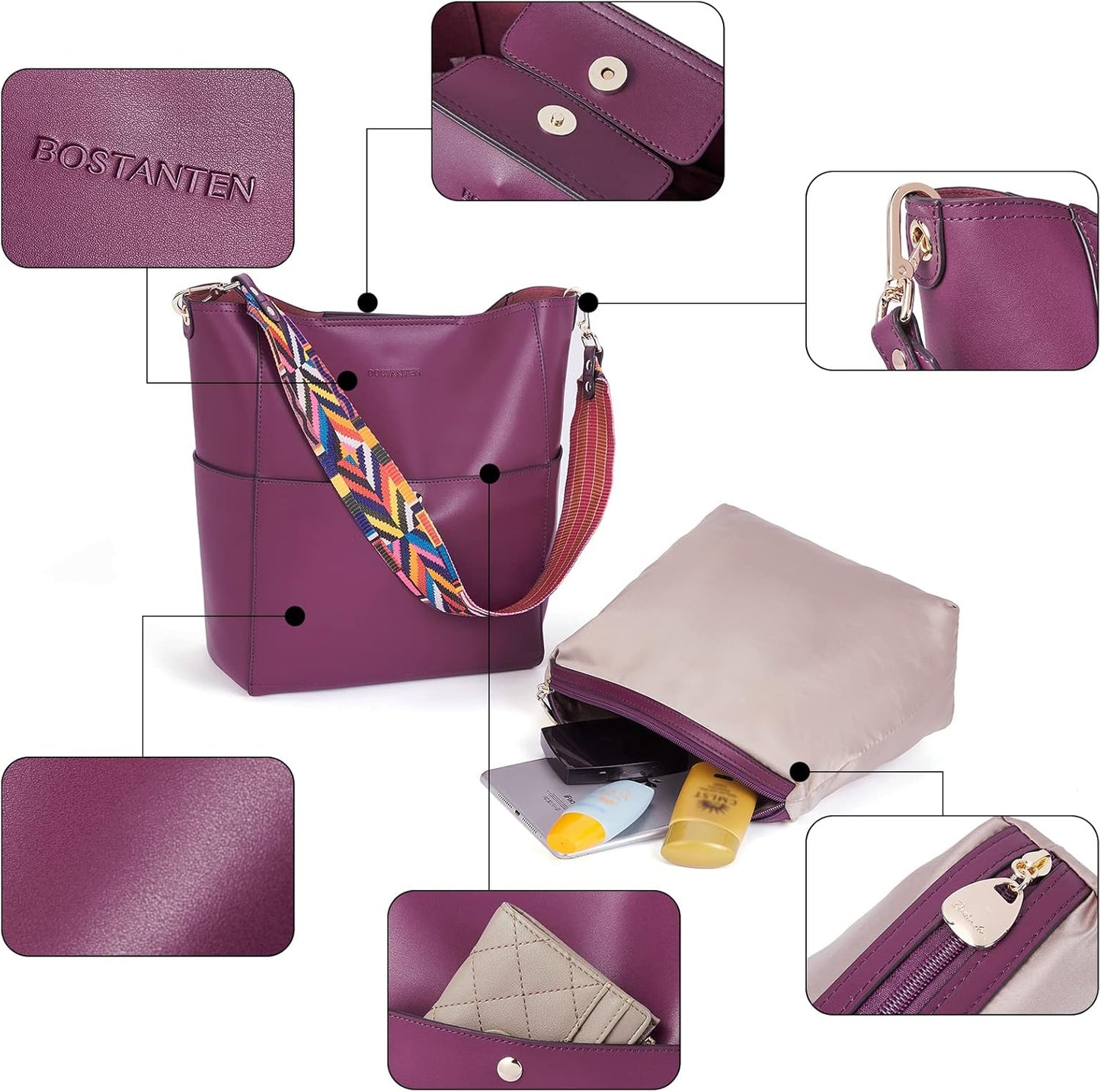Women'S Leather Designer Handbags Tote Purses Shoulder Bucket Bags