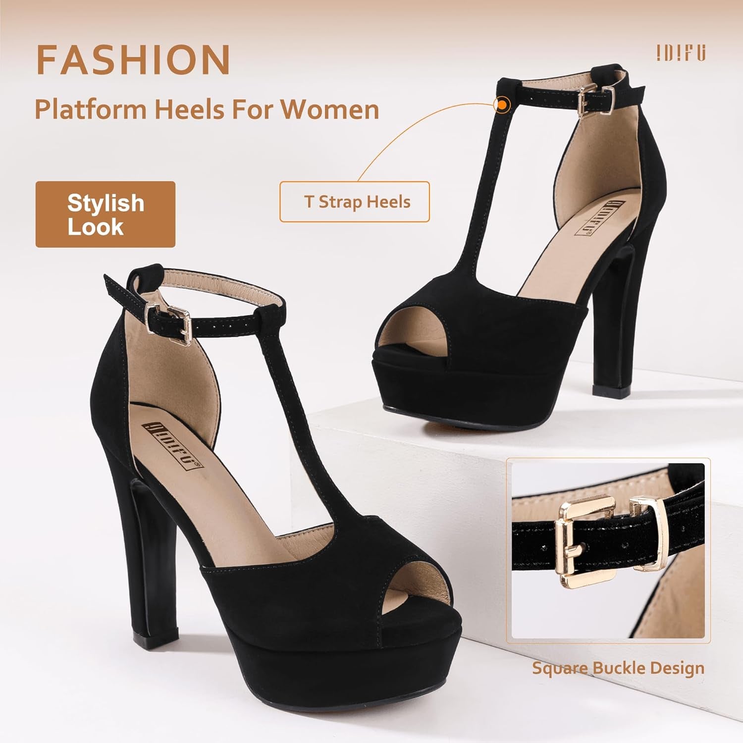 Women'S IN5 Polly Platform Chunky High Heels T-Strap Sexy Sandals Peep Toe Wedding Party Prom Dress Shoes for Women Bride