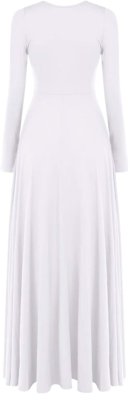 Women Metallic Bi Color Liturgical Praise Dance Dress Long Sleeve Lyrical Dancewear Church Maxi Robe Worship Costume