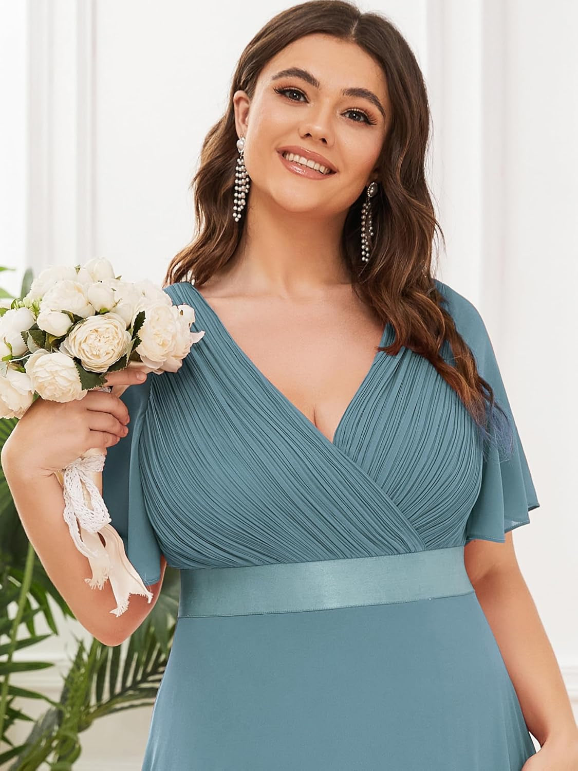 Women'S Double V-Neck Chiffon Formal Dresses plus Size Bridesmaid Dress 09890-DA