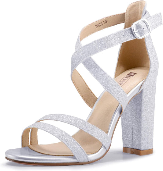 Women'S Chunky High Heel Sandal Strappy Open Toe Ankle Strap Dress Shoes for Women Bridesmaid Ladies in Wedding Bridal Evening Homecoming Prom