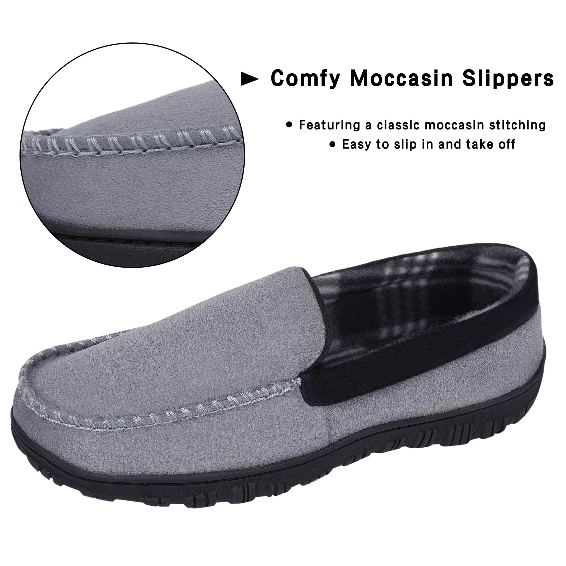 Slippers for Men Moccasins for Men Cozy Memory Foam House Slippers Indoor Outdoor Bedroom Shoes Hard Rubber Sole MALE Greyblack 10