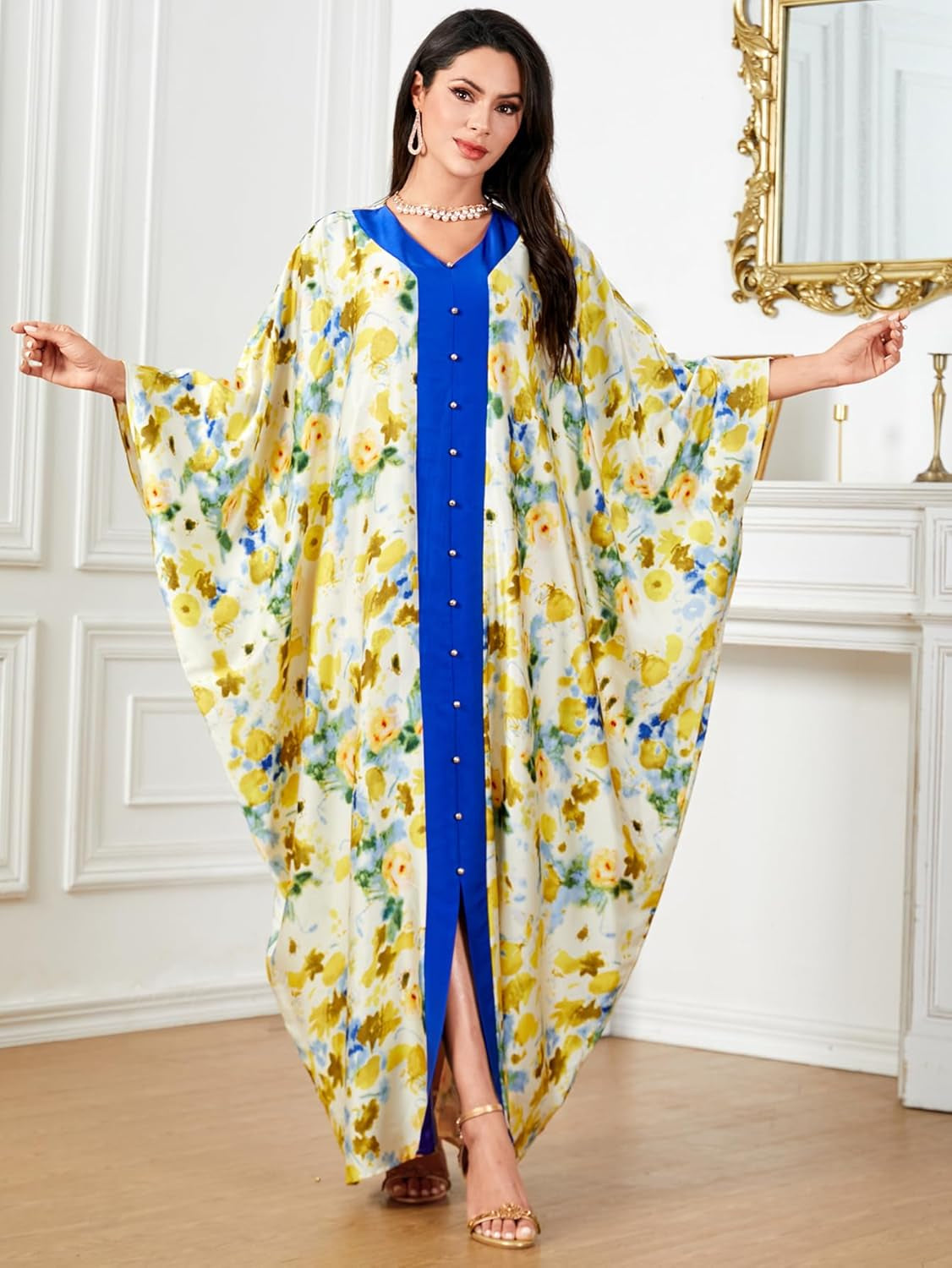 Women Muslim Maxi Dress Abaya - Lady Long Sleeve Maxi Dress Dubai Gown Jalabiya One Size