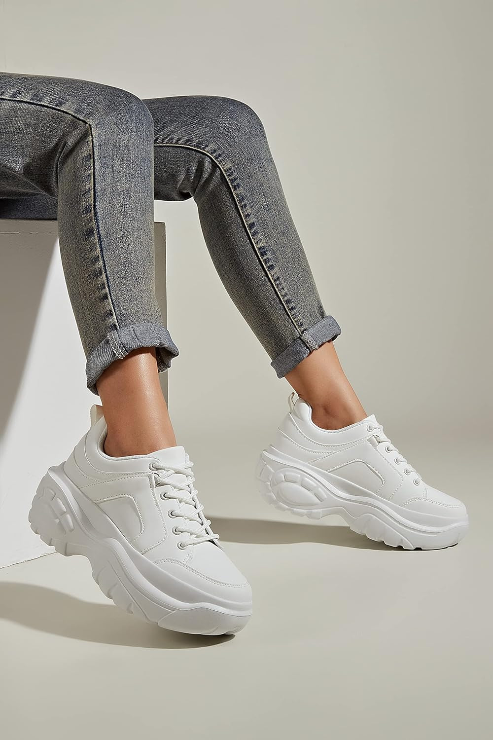 Women Chunky Platform Dad Colorblock White Neon Green Fuchsia Hologram Silver Casual Lace-Up Walking Sneakers