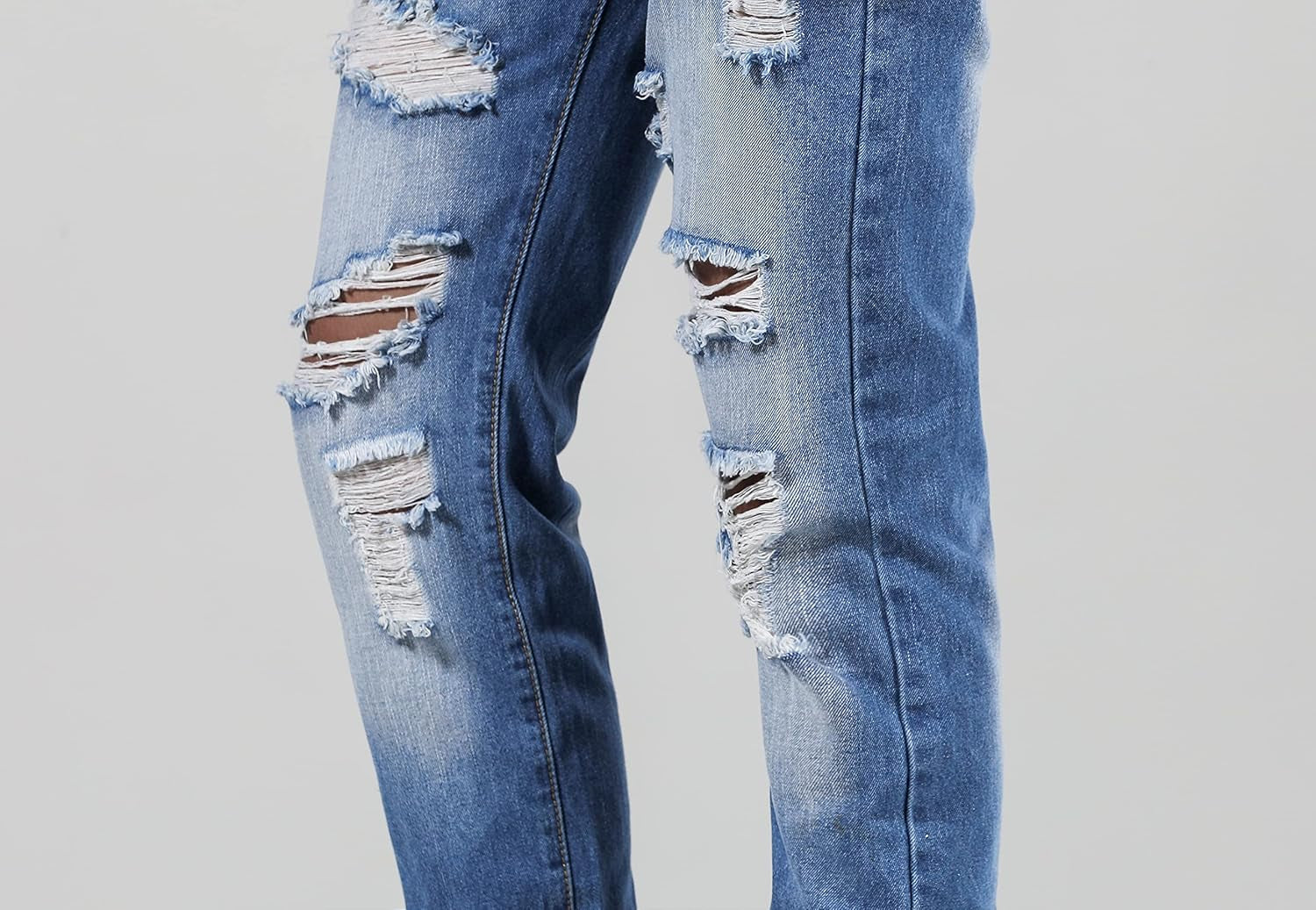 Men'S Ripped Distressed Destroyed Straight Fit Washed Denim Jeans Pants