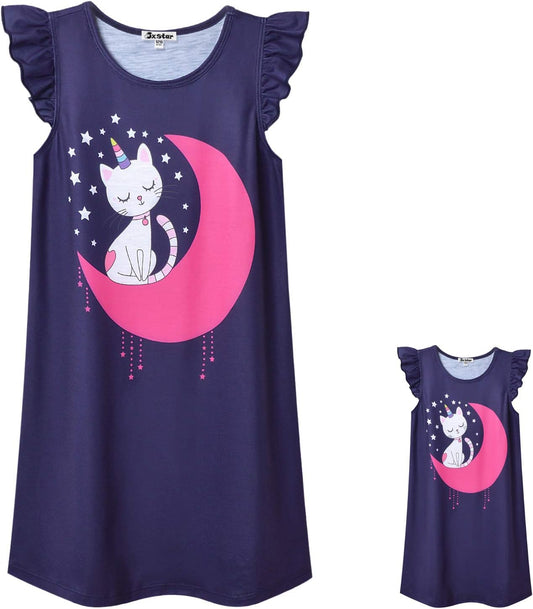 Matching Girls&Doll Nightgowns Pajamas Princess Sleepwear Flutter Sleeve Night Dresses