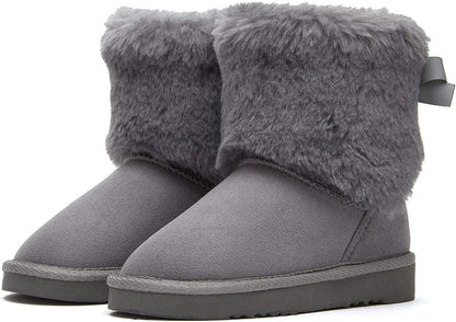 Girls Toddler Little Kid Warm Fur Winter Ankle Flat Snow Boot(8 Toddler, Fur Grey)