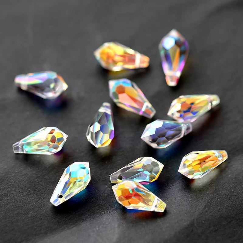 5.5X11Mm,6.5X13Mm Faceted Glass Teardrop Beads Pointed Back Multicolor Cross Hole Crystal Beads for Jewelry Making Wholesale