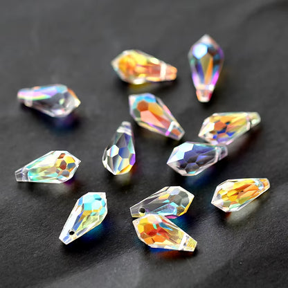 5.5X11Mm,6.5X13Mm Faceted Glass Teardrop Beads Pointed Back Multicolor Cross Hole Crystal Beads for Jewelry Making Wholesale