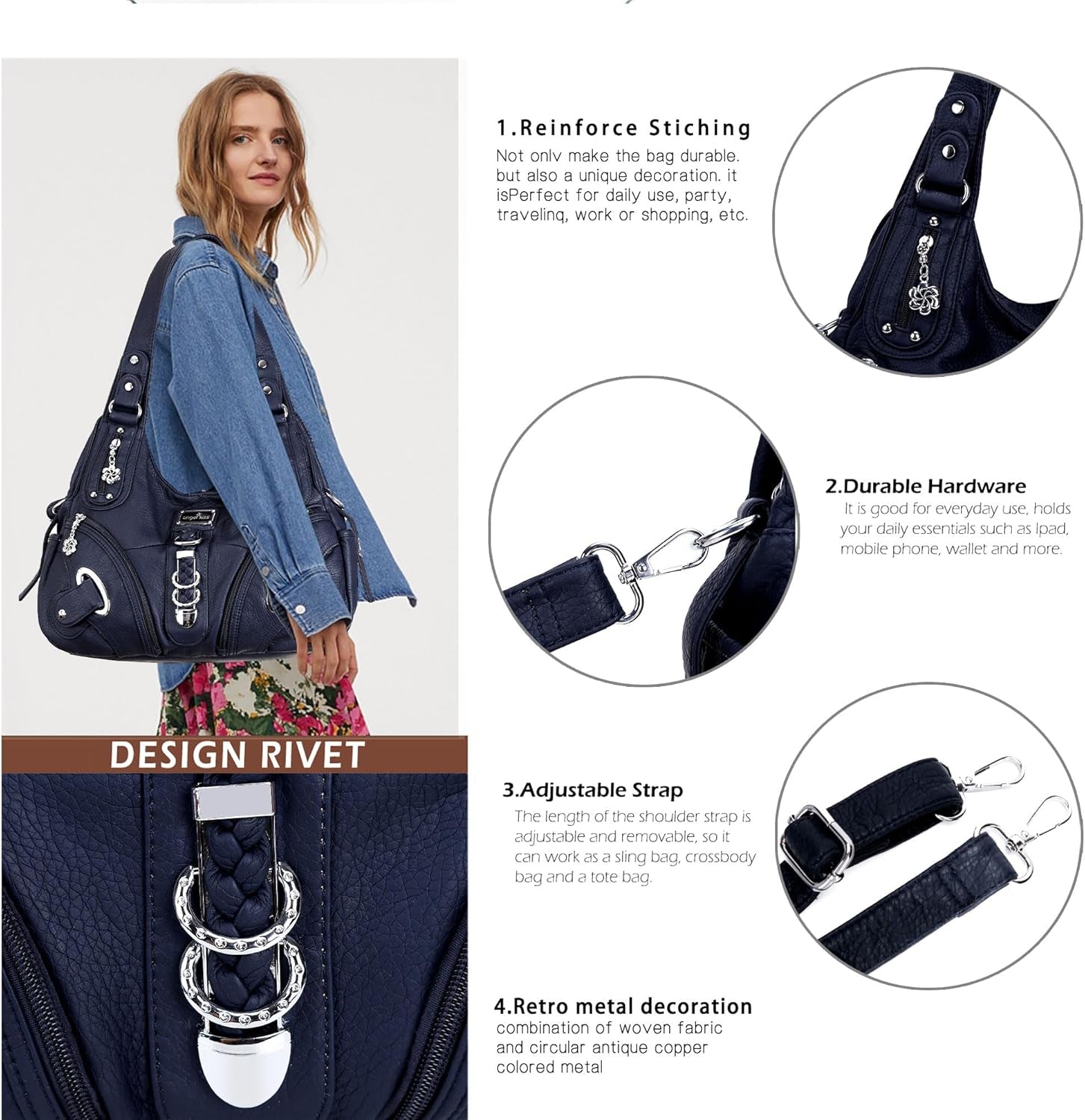 Angelkiss Hobo Purses and Handbags for Women Satchel Handbag Women Purses Large Daily Shoulder Bags