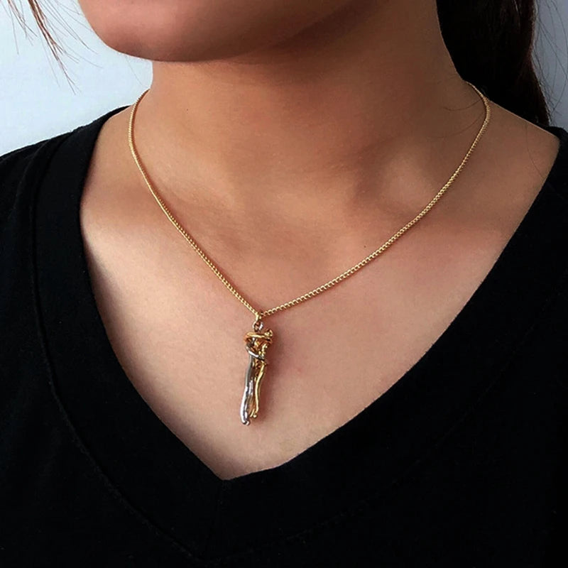 Fashion Couple Hug Pendant Necklace for Women Girls Wedding Chain Necklaces Party Valentine'S Day Fashion Jewelry Gifts