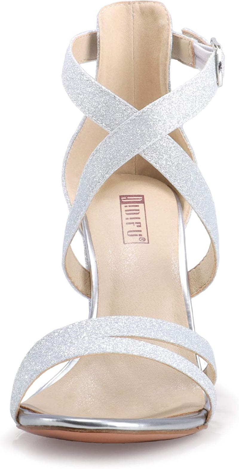 Women'S Chunky High Heel Sandal Strappy Open Toe Ankle Strap Dress Shoes for Women Bridesmaid Ladies in Wedding Bridal Evening Homecoming Prom
