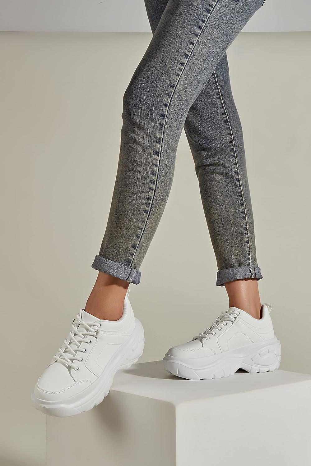 Women Chunky Platform Dad Colorblock White Neon Green Fuchsia Hologram Silver Casual Lace-Up Walking Sneakers