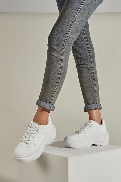 Women Chunky Platform Dad Colorblock White Neon Green Fuchsia Hologram Silver Casual Lace-Up Walking Sneakers