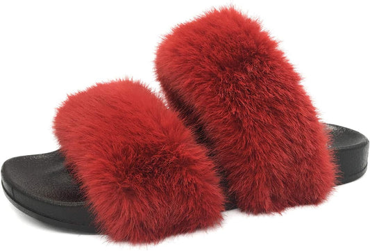 Fluffy Fur Slides for Women Single/Double Band Faux Fur Decor with Glitter Rhinestones Sliders Two Strap Slide Open Toe Slippers Fur Slides for Women Fluffy Sandals