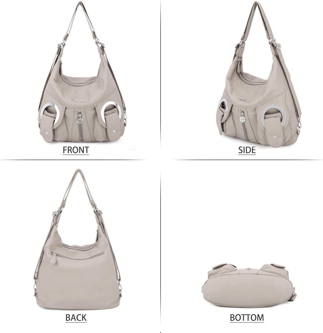 Angel Kiss Purses and Handbags for Women Multi-Pocket Roomy Hobo Shoulder Bags Ladies Satchel Tote Washed Soft Leather Bag