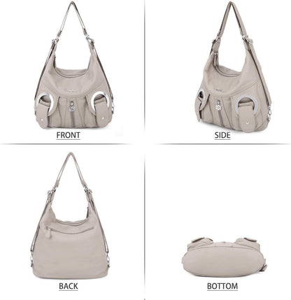 Angel Kiss Purses and Handbags for Women Multi-Pocket Roomy Hobo Shoulder Bags Ladies Satchel Tote Washed Soft Leather Bag