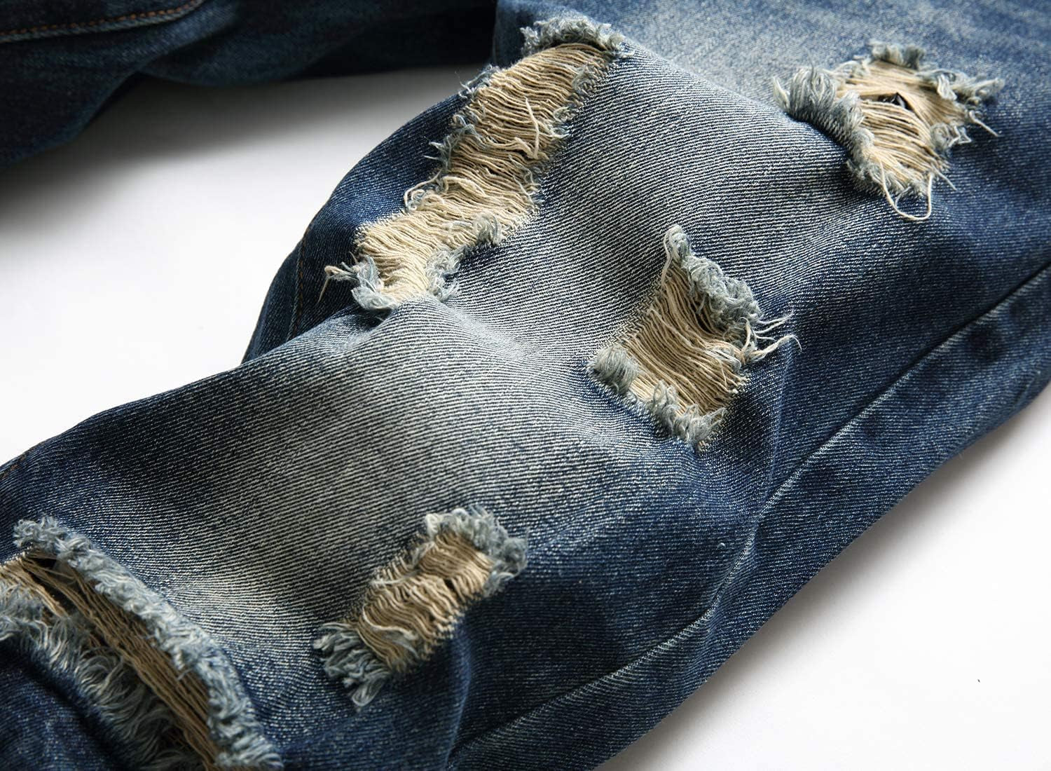 Men'S Ripped Distressed Destroyed Straight Fit Washed Denim Jeans Pants