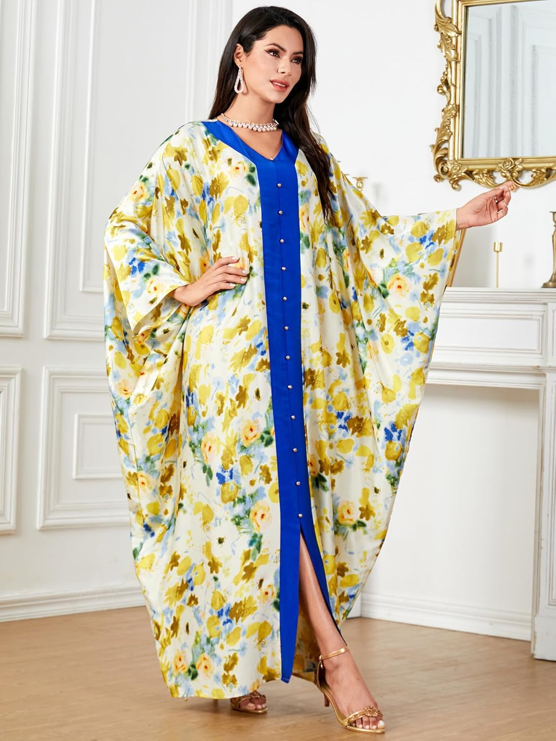 Women Muslim Maxi Dress Abaya - Lady Long Sleeve Maxi Dress Dubai Gown Jalabiya One Size