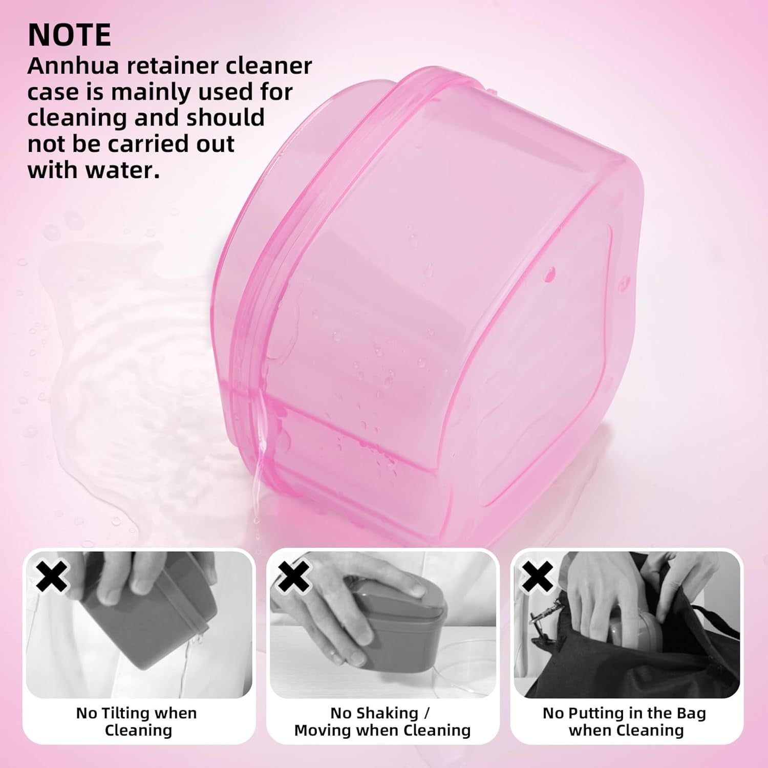 Dental Orthodontic Retainer Container Cleaning Case,Denture Bath Box Case Cup Holder, Mouthguard Storage Soaking Case - Pink