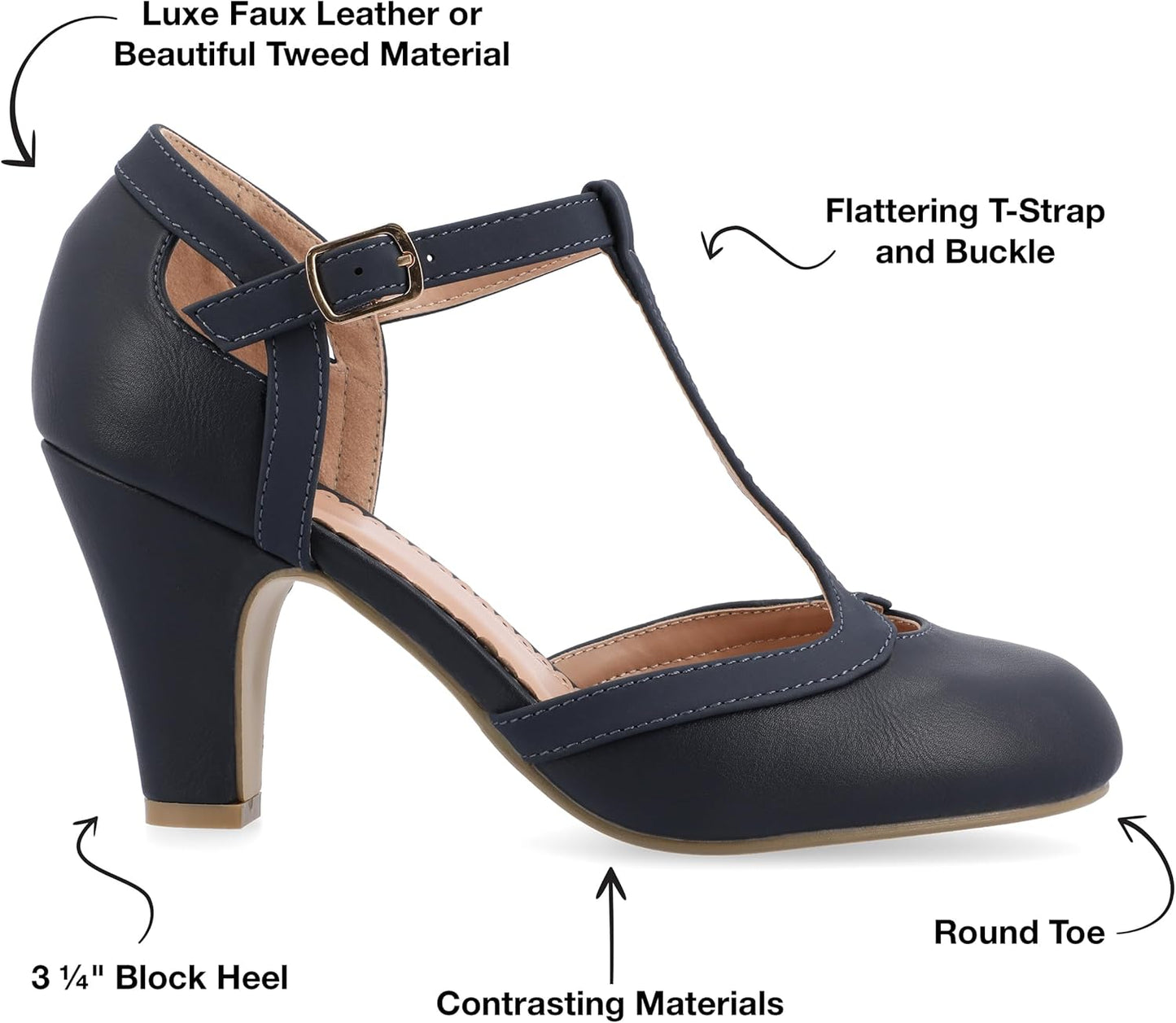 Women'S Olina Classic Mary Jane Pumps with T-Strap and Buckle Closure