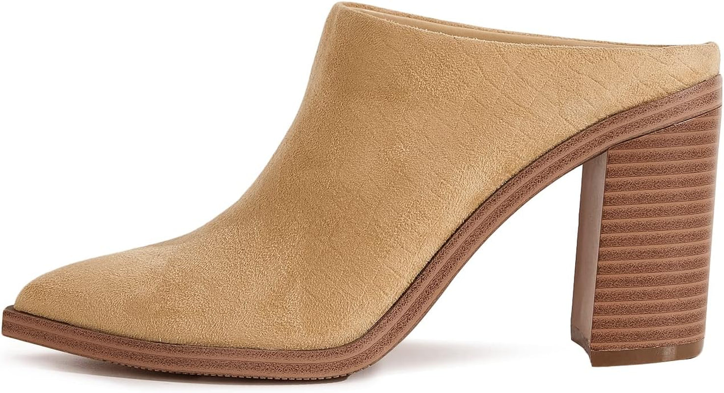 Womens Chunky Heels Mules Backless Closed Toe Slip on Stacked Block Heel Booties
