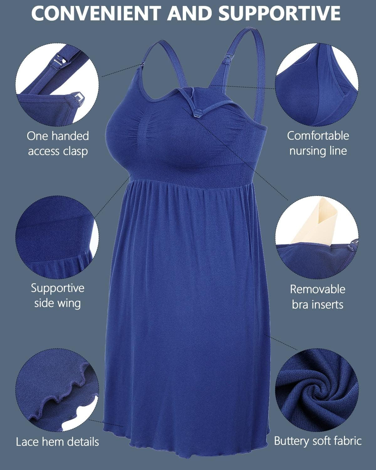 Nursing Gowns with Built-In Nursing Bra-3-Pack Breastfeeding Night Gown-Comfort Soft for Labor Postpartum Hospital