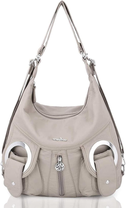 Angel Kiss Purses and Handbags for Women Multi-Pocket Roomy Hobo Shoulder Bags Ladies Satchel Tote Washed Soft Leather Bag