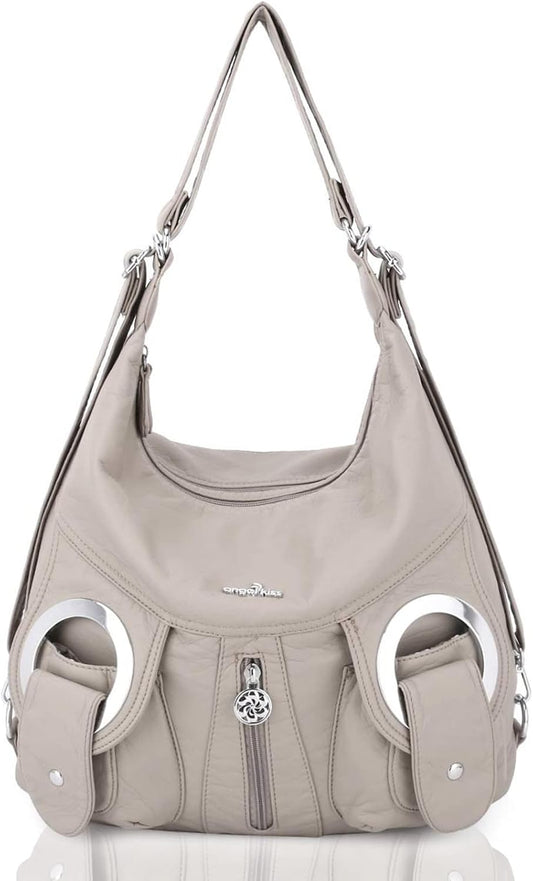 Angel Kiss Purses and Handbags for Women Multi-Pocket Roomy Hobo Shoulder Bags Ladies Satchel Tote Washed Soft Leather Bag