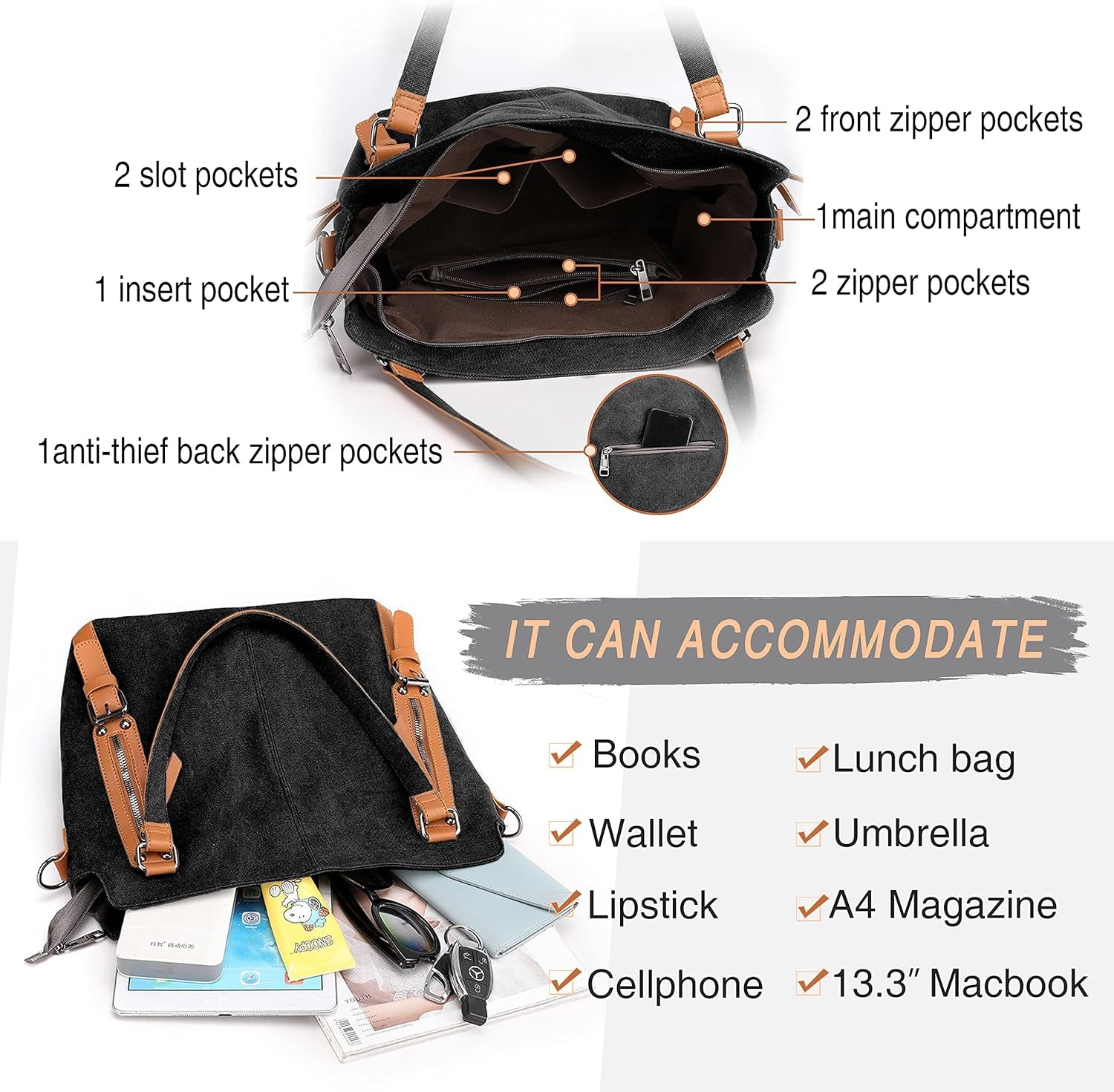 Women Tote Handbags Hobo Shoulder Bags Lightweight Canvas Purse Fashion Large Capacity Bags