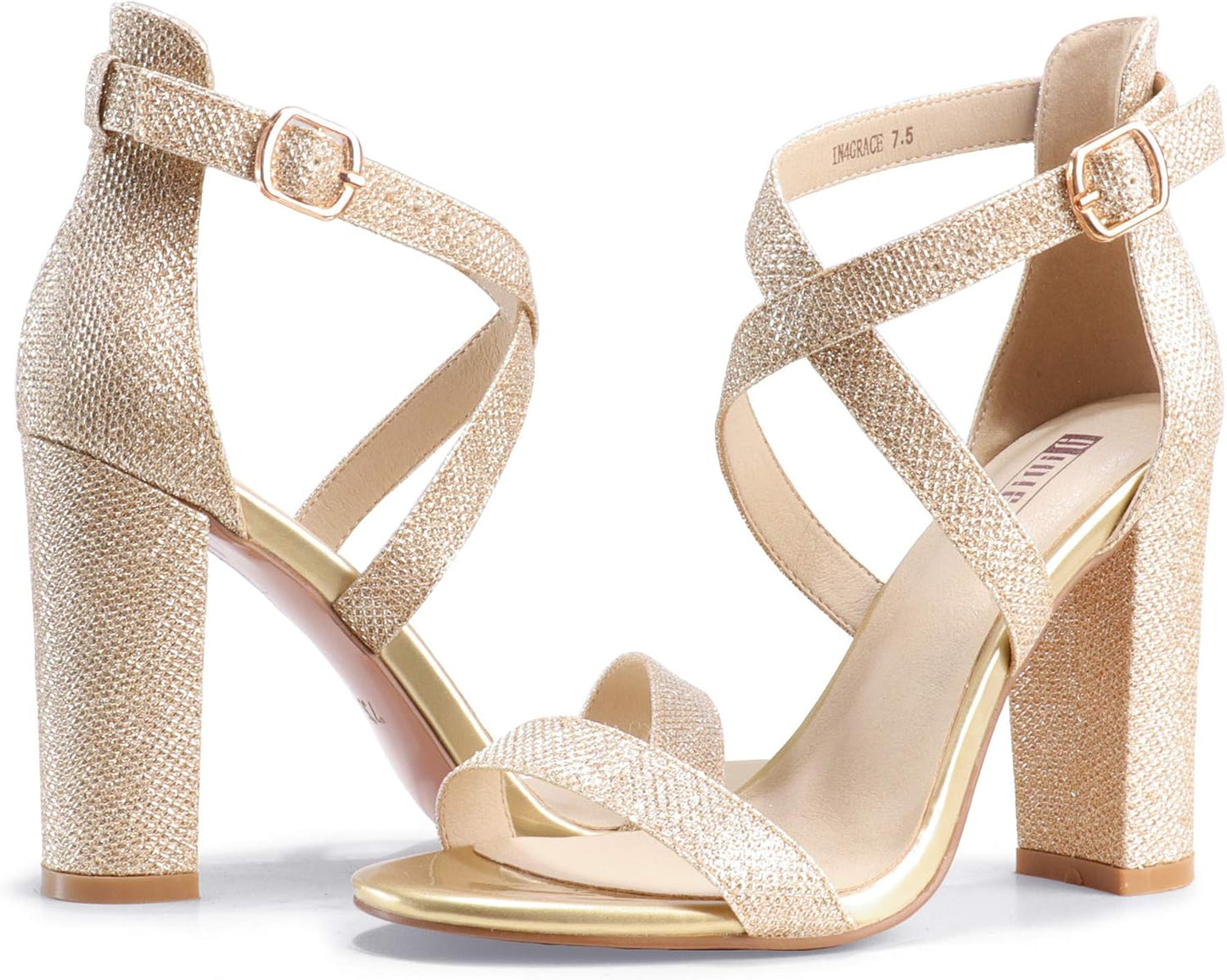 Women'S Chunky High Heel Sandal Strappy Open Toe Ankle Strap Dress Shoes for Women Bridesmaid Ladies in Wedding Bridal Evening Homecoming Prom
