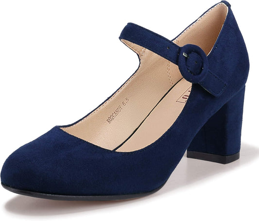 Women'S Candy Dress Mary Jane Shoes Low Block Heels Closed round Toe Office Work Church Wedding Pumps